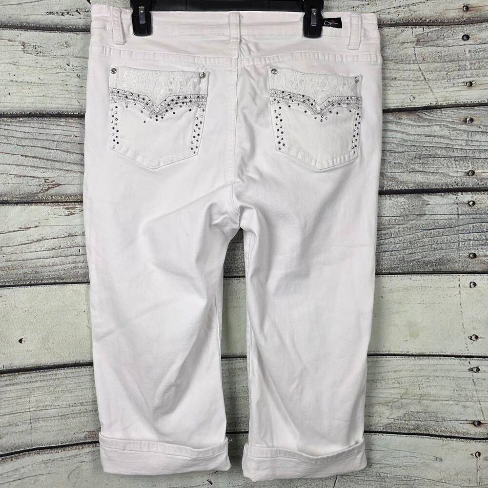 Earl Jean Womens White Capri Jeans 16W Embellished - Picture 2 of 8